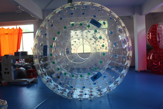 China Transparent Blue Handle PVC Inflatable Zorb Ball , 3m x 2m Dia Giant Hamster Ball supplier